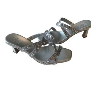 Naturalizer Kimi Slide Dress Sandals Silver Satin Sz 8M Jeweled Sparkly Event